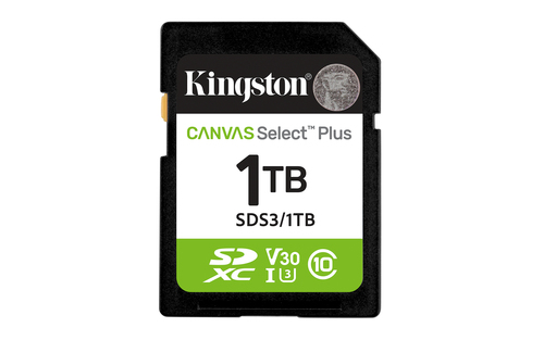 Карта памяти Kingston - Canvas Select Plus, SDXC, read speed 150Mb/s, UHS-I Class 3, V30, Class 10, 1TB, SDS3/1TB