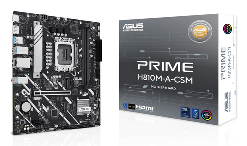 Материнская плата ASUS PRIME H810M-A-CSM, LGA 1851, Intel H810, 2xDDR5, 4xSATA, 2xM.2, 1xPCIe 4.0 x16, 1xPCIe x1, 1xDP, 1xHDMI, 1x1Gb LAN, 4xUSB 2.0, 2xUSB 3.2 Gen 2, 3x3.5 мм, 7.1, Micro-ATX