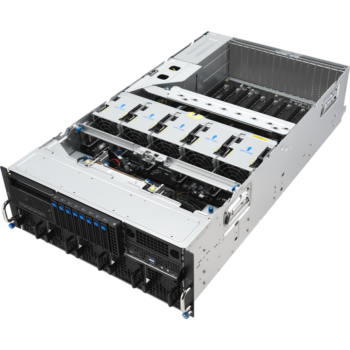 ASUS ESC8000A-E13P, 4U, 2xSP5 (LGA 6096),24x DDR5 6400, 8x 2.5''hsb NVME, up to 14x PCIe*, 2x M.2 22110NVME, 1x 2-port 10Gbe RJ-45 Intel 710LAN, u