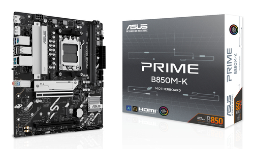 ASUS PRIME B850M-K (Socket AM5, mATX, 2xDDR5(128GB), DP/HDMI, 1xPCIe 5.0x16/1xPCIe 4.0x16, 1xLAN (2.5GbE), 4xSATA 6Gb/s, 2xM.2, 1xType-C, 4xUSB 3.2, 4xUSB 2.0, PS/2)