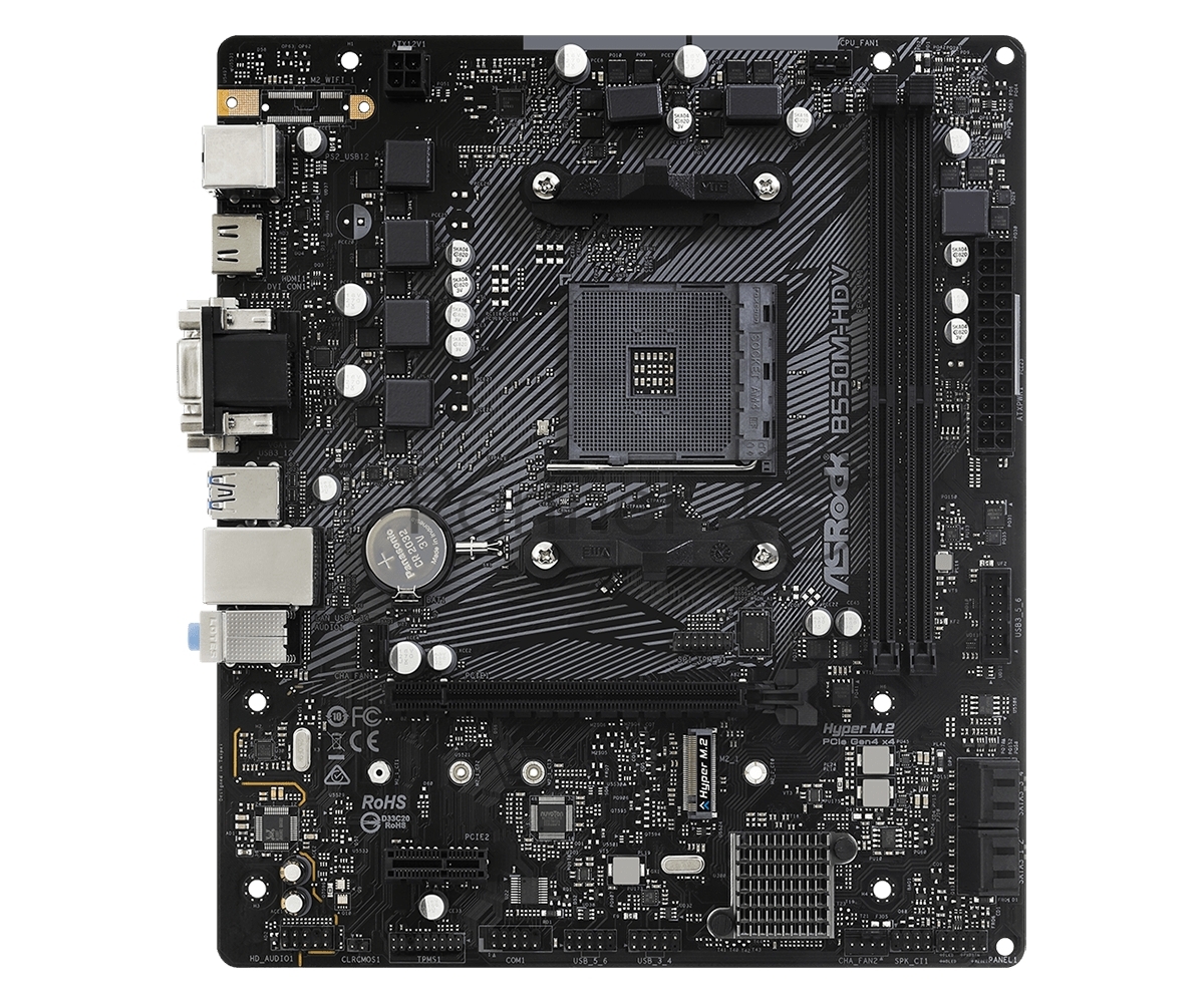 Материнская плата ASRock B550M-HDV, AM4, AMD B550, 2xDDR4, 4xSATA, 1xM.2, 1xPCIe 4.0 x16, 1xDVI-D, 1xHDMI, 1xVGA, 1x 1Gb LAN, 3x3.5 мм, 7.1, mATX