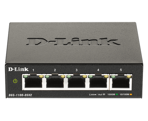 Коммутатор Настраиваемый (Smart) D-Link - DGS-1100-05V2, Layer 2, 5-1GbE, ROM-2MB, SNMP, Web, настольный/настенный, DGS-1100-05V2/A1A