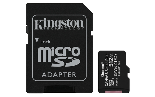 <086798> Карта памяти microSD 512Gb Kingston microSDXC Class 10 UHS-I U3 Canvas Select Plus + адаптер SD [SDCS2/512GB]
