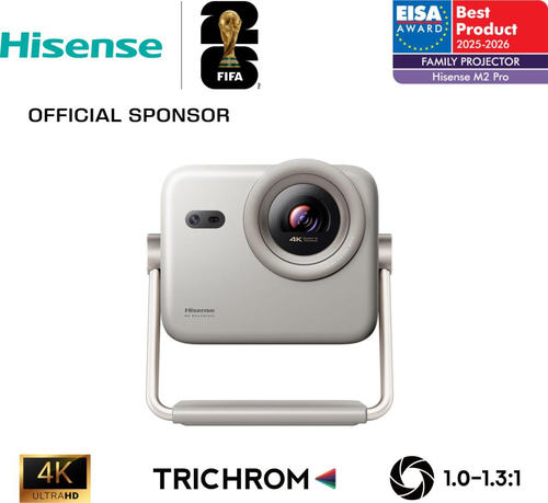Проектор Hisense/ 65~200", Projector Triple-Chroma, 4K UHD, 1300Лм, 1000:1, 10W x 2, VIDAA U7.0, HDMI 2.1x1, HDMI 2.0x2, USB 3.0x1, USB 2.0x1, Bluetooth, WiFi, AirPlay 2
