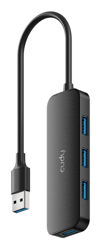 Концентратор CUDY  UH40A  4-Port USB-A 3 0 Hub USB-A to 4-Port USB-A 3.0 Hub, Plastic housing,  1 USB-A 3.0 5Gbps male connecter with 20cm cable, 4 USB-A 3.0 5Gbps Ports, compatible with MacBook, Mac Pro, Mac mini, iMac, Surface Pro, XPS, PC, Flash Drive, Mobile HDD. Charging Not Supported