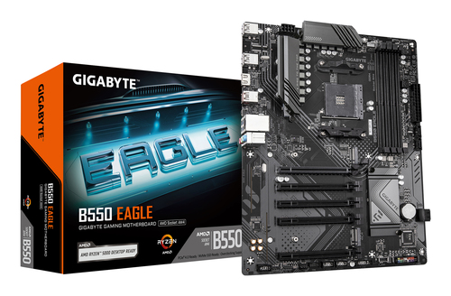 Материнская плата Gigabyte B550 EAGLE, AM4, AMD B550, 4xDDR4, 4xSATA, 2xM.2, 3xPCIe x16, HDMI, 1xGb LAN, USB Type-C, 3x3.5 мм, 7.1, ATX