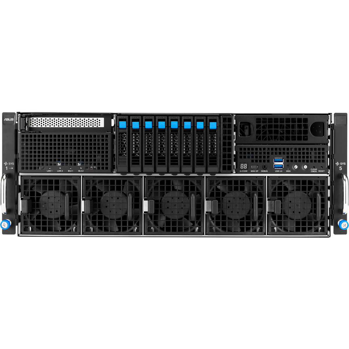 ASUS ESC8000A-E13P, 4U, 2xSP5 (LGA 6096),24x DDR5 6400, 8x 2.5''hsb NVME, up to 14x PCIe*, 2x M.2 22110NVME, 1x 2-port 10Gbe RJ-45 Intel 710LAN, u
