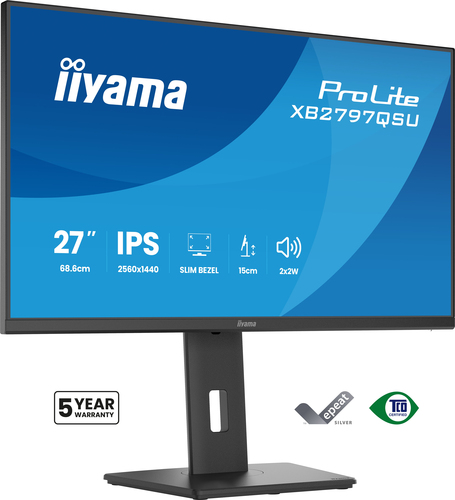 XB2797QSU-B1 - Монитор, iiyama, ProLite XB2797QSU-B1, 27", 2560x1440, IPS, 75Гц, 16:9, 350 кд/м, 1000:1, 1 мс, 178/178, HDMI*2, DP*1, USB A*2, USB C*2 , VESA 100*100 мм, Черный