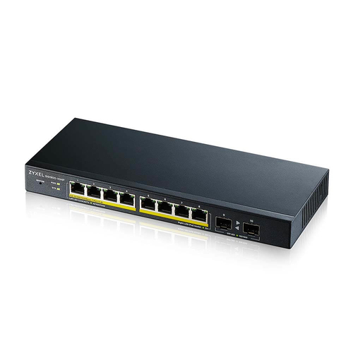 Коммутатор Smart L2 PoE+ Zyxel GS1900-10HP, 8xGE PoE+, 2xSFP, настольный, бесшумный, бюджет PoE 77 Вт