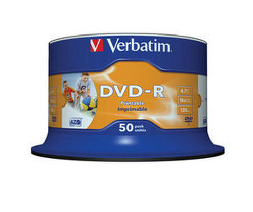 Verbatim  Диски DVD-R  4.7Gb 16х, Wide Photo InkJet Printable, 50шт, Cake Box (43533/43649)