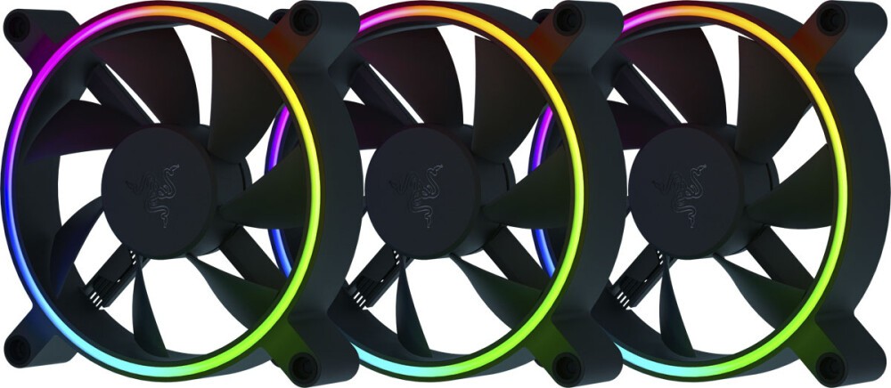 Вентилятор для корпуса Razer Kunai Chroma 140mm 3 Fans (RC21-01810200-R3M1) 3 вeнтилятора для корпуса, 140 мм, 500-1600 об/мин, 34.48-81 CFM, 15-30 дБ, 4-pin PWM, разноцветная подсветка