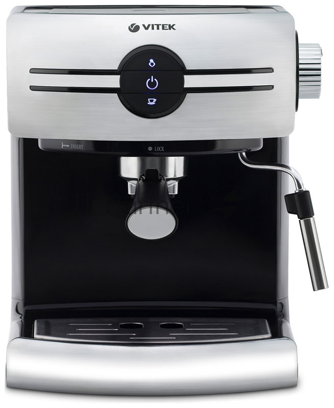 Кофеварка рожковая Vitek VT-1507 серебристый/черный, исп. кофе - молотый, 1.5 л, 1050 Вт, 15 Бар.