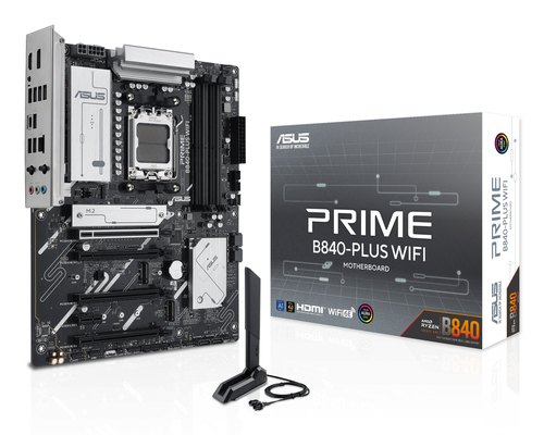 ASUS PRIME B840-PLUS WIFI (Socket AM5, ATX, 4xDDR5(192GB), DP/HDMI 2.1, 1xPCIe 4.0x16/3xPCIe 3.0x16, 1xLAN (2.5GbE), Wi-Fi, BT, 4xSATA 6Gb/s, 3xM.2, 1xType-C, 3xUSB 3.2, 4xUSB 2.0)