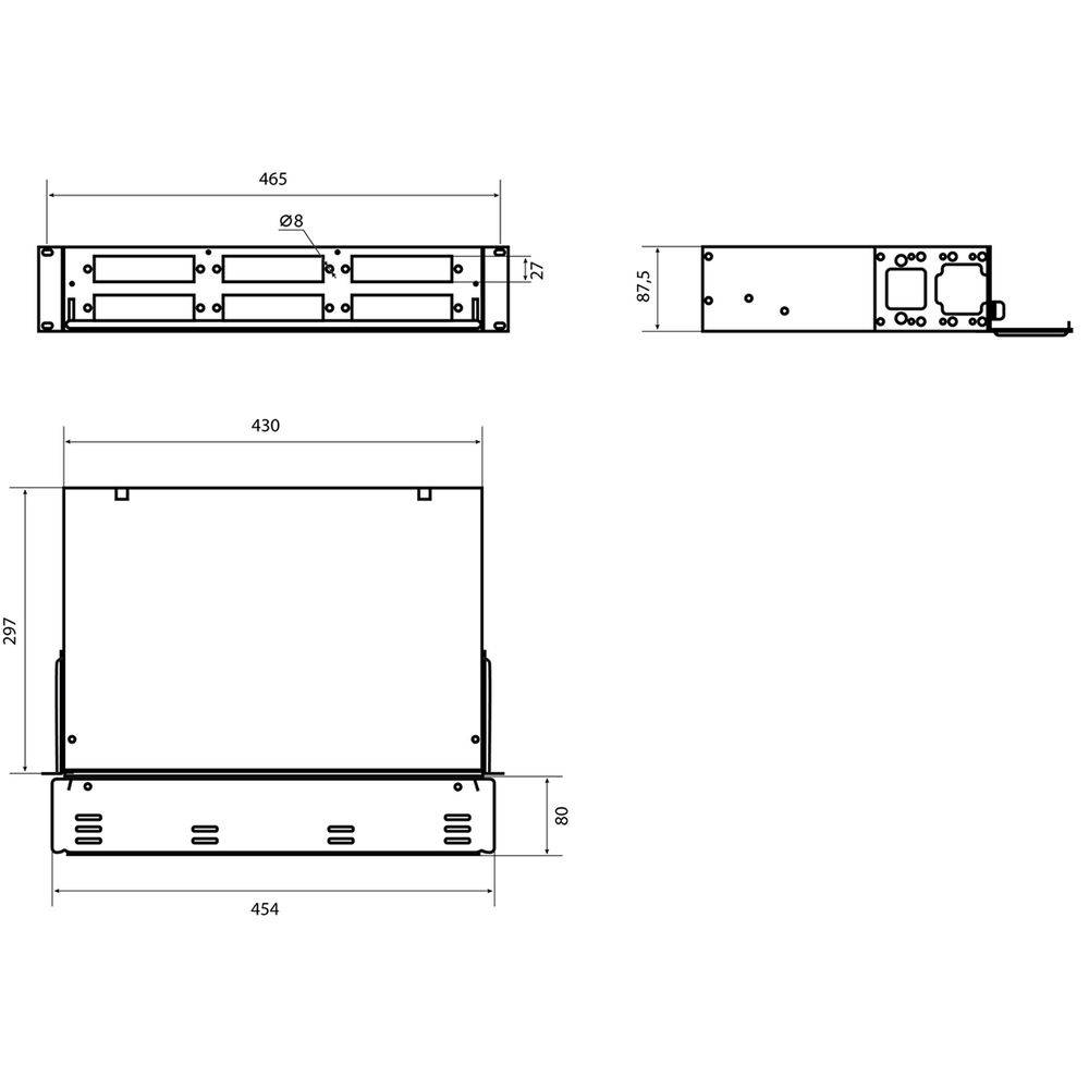 HYPERLINE Бокс оптический FO-19V-2U-6xSLT-W130H30-48UN-BK Бокс оптический универсальный 19" выдвижной, с полкой, от 8 до 48 портов , со сплайс пластиной, без пигтейлов и проходных адаптеров, 2U, черный