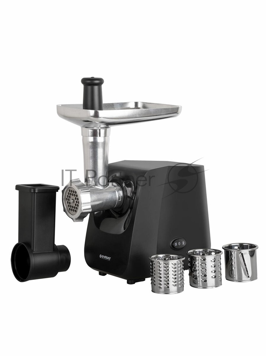 Мясорубка электрическая Endever Sigma-116 черный, 2600 Вт, 2.0 кг/мин, реверс, защита от перегрузки, металлический лоток, насадки - 5