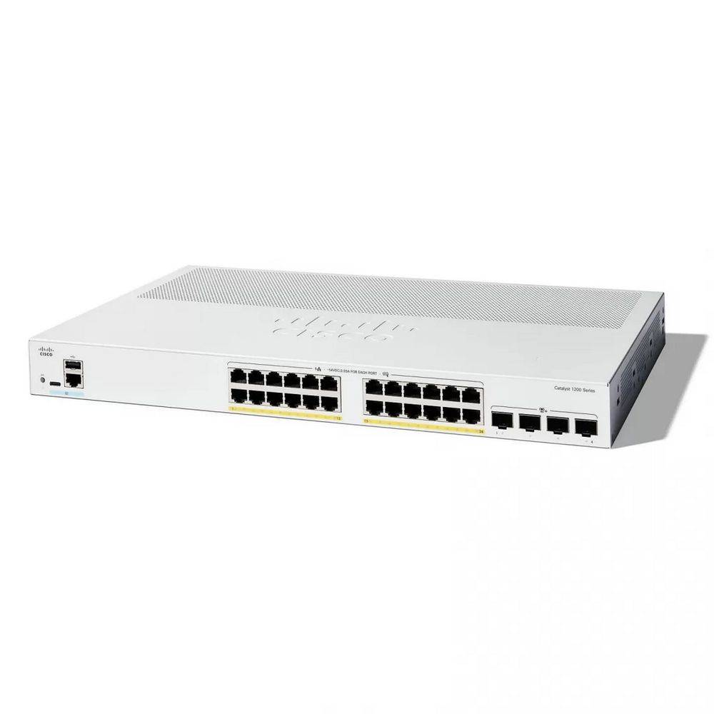 Cisco Catalyst 1200 24x10/100/1000 RJ-45 PoE+, 4x10G SFP+ uplinks, PoE+ 195W, Rack Mounting kit, Fanless, C1200-24P-4X