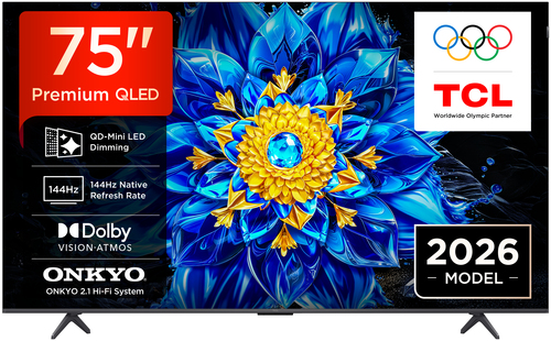 Телевизор QLED TCL 75" 75P8L (2026) Premium черный 4K Ultra HD 144Hz MEMC DVB-T DVB-T2 DVB-C DVB-S DVB-S2 USB WiFi Smart TV