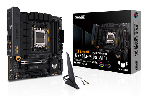 Материнская плата ASUS TUF GAMING B650M-PLUS WIFI, AM5, AMD B650, 4xDDR5, 4xSATA, 2xM.2, 1xPCIe 4.0 x16, 1xPCIe 4.0 x4, 1xDP, 1xHDMI, 1x 2.5Gb LAN, 4xUSB-A 3.2 Gen 2, 1xUSB-A 3.2 Gen 1, 1xUSB-C 3.2 Gen 2x2, 5x3.5 мм, 7.1, mATX