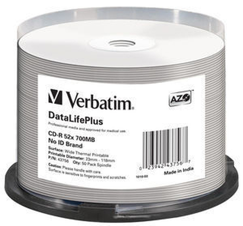 Verbatim Диски CD-R 700Mb 52-x DL+White Wide Thermal Printable (50шт.) [43756]