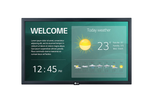 Профессиональный дисплей LG [22SM3G-B] 22", тип матрицы IPS, разрешение 1920х1080, контрастность 1000:1, яркость 250 кд/м2, время отклика 14 мс, угол обзора 178/178 °, операционная система webOS 2.0, интерфейсы: HDMI, USB, RS232C, RJ45, WiFi; VESA 100x100, режим работы 16/7, питание AC 100 ~ 240V, вес 3,34 кг.