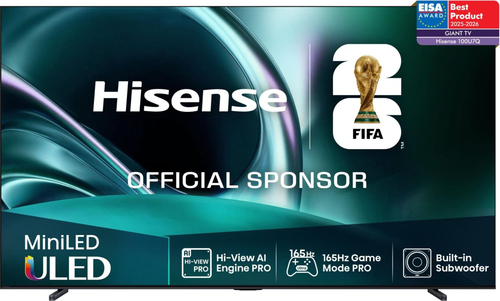 Телевизор ЖК 100'' Hisense/ 100", Ultra HD, Mini LED, Local Dimming Zone 608, 165 Hz, Smart TV (ОС VIDAA U9), Wi-Fi, DVB-T2/T/C/S2/S, HDR 10+, Dolby Vision, Dolby Atmos, Bluetooth, 2.1 2*15W+20W, CI+(1.4), 4хHDMI, 2хUSB, Works with Alexa, Alexa Built-in, GA, VIDAA Voice, Yandex, AMD Freesync Premium, 165Hz Game Mode Ultra, Charcoal grey, 2025