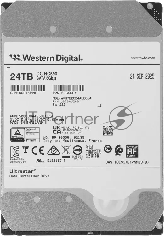 Жесткий диск Western Digital WUH722624ALE6L4, 24TB, SATA, 3.5"
