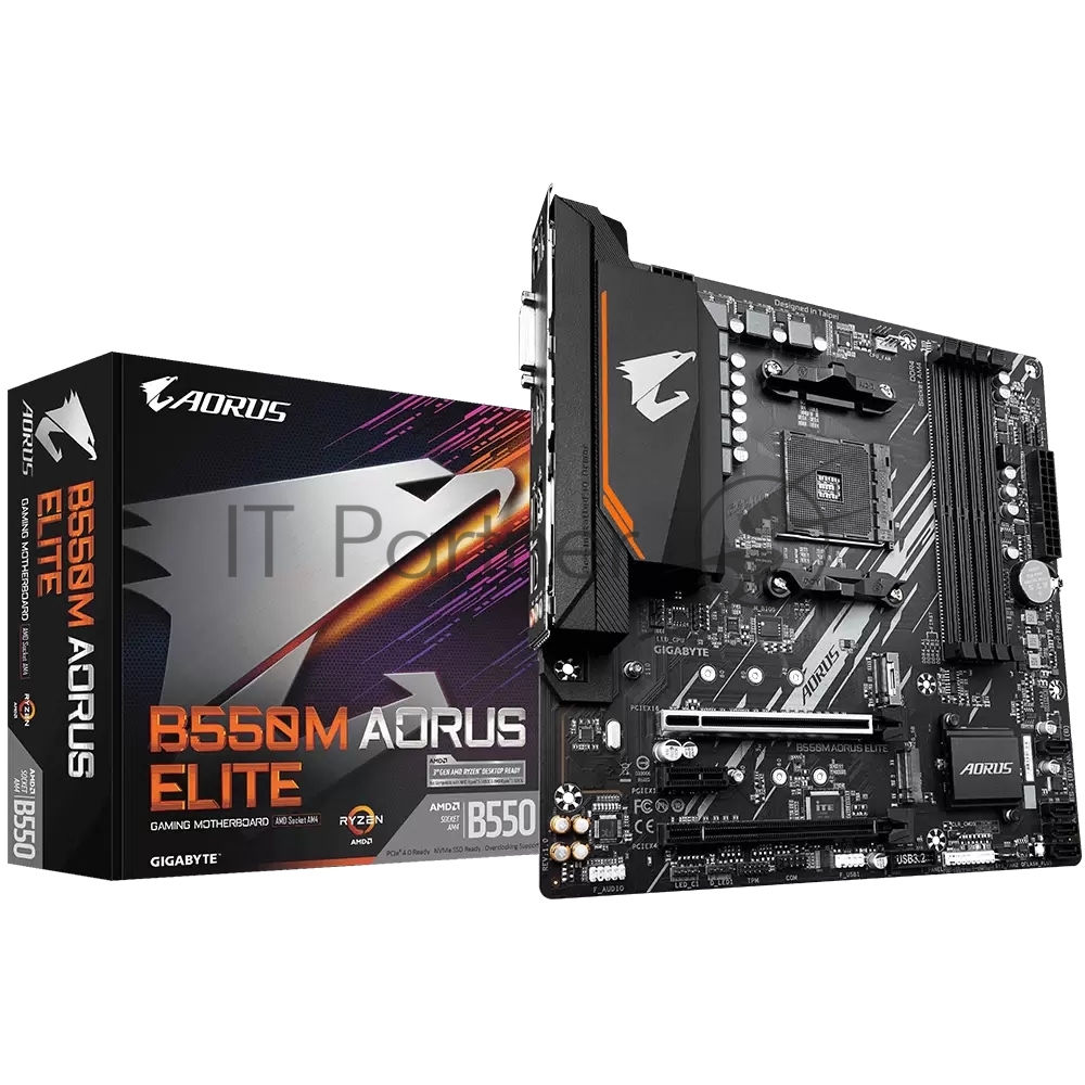 Материнская плата Gigabyte B550M AORUS ELITE, AM4, AMD B550, 4xDDR4, 4xSATA, 2xM.2, 2xPCIe x16, HDMI, DVI, 1xGb LAN, 8xUSB, 3x3.5 мм, 7.1, microATX
