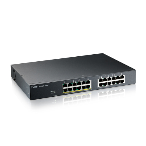 Коммутатор 26-портовый Zyxel GS1915-24EP-EU0101F, Гибридный Smart L2 PoE+ NebulaFlex, rack 19", 24xGE (12xPoE+), бюджет PoE 130 Вт, автономное/облачное управление, PoE