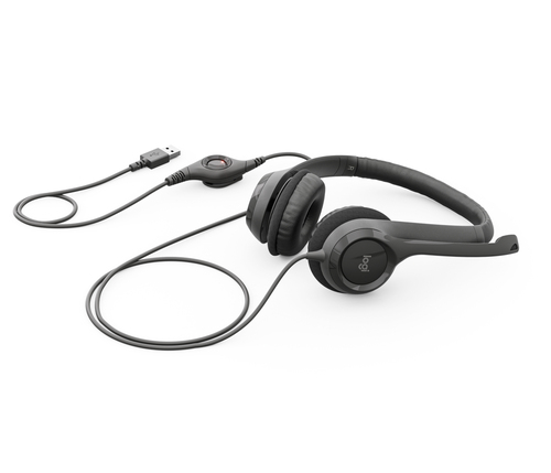 Logitech Гарнитура H390 Headset, накладные, микрофон поворотный, регулятор громкости, USB, 1.9 м, чёрный.