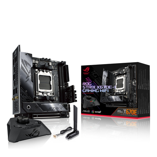 Материнская плата Asus - ROG STRIX X670E-I GAMING WIFI, ATX, AMD X670, 1xAM5, 2xDDR5 до 64ГБ, 1x2.5GbE, audio, M.2, Wi-Fi, Bluetooth, HDMI, 2xSATA, 3xUSB2.0, 5xUSB3.2, 2xUSB3.2 Type C, ROG STRIX X670E-I GAMING WIFI
