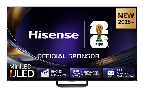 Телевизор ЖК 55'' Hisense/ 55", Ultra HD, Mini LED, ADS, Local Dimming Zones 512, 4K 48-165Hz, 2K 48-330Hz, Smart TV (HomeOS U9.5), Wi-Fi, DVB-T2/T/C/S2/S, HDR 10+, Dolby Vision, Dolby Atmos, Bluetooth, 2.1.2 CH 2*10W(Main)+20W(Subwoofer)+2*5W(Side), 500 nits, 1000:1, CI+(1.4), 4хHDMI, 2хUSB, FreeSync Premium PRO, 165Hz Game Mode Pro, Charcoal grey, 2026