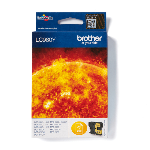 Картридж Brother LC980Y DCP-145C/165/195C/375CW, MFC-250C/290C желтый (Yellow), 260 стр. (5% зап.)