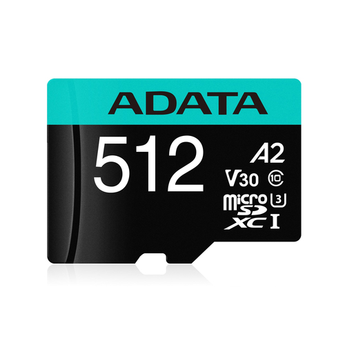 Карта памяти ADATA - Premier Pro, microSDXC, write speed 85Mb/s, read speed 100Mb/s, UHS-I Class 3, Class 10, 512GB, AUSDX512GUI3V30SA2-RA1