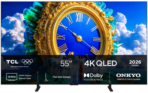 Телевизор QLED TCL 55" 55A400 (2026) Slim черный 4K Ultra HD 144Hz MEMC DVB-T DVB-T2 DVB-C DVB-S DVB-S2 USB WiFi Smart TV