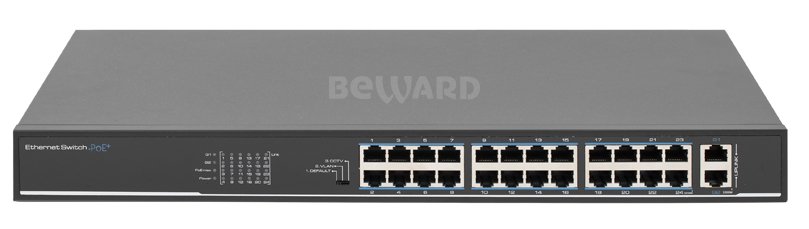 Коммутатор Beward ST-2420HP, неуправляемый, 24×10/100 PoE, 2×1GbE, PoE 225Вт