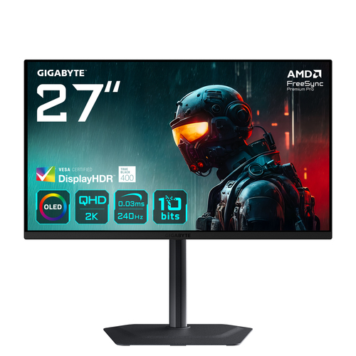 Монитор 27" Gigabyte MO27Q2 Black (OLED, 2560 x 1440, 240Hz, 0,03ms, 350cd/m, 1000:1, 2xHDMI-2.1, DP-1.4, 3xUSB3.2, USB Type-C)