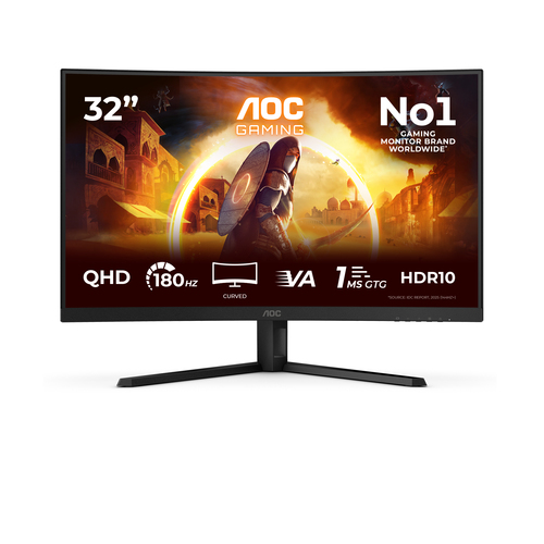 Монитор 31.5" AOC CQ32G4VE Curved VA, 2560x1440, 180Hz, 1ms, 300сd/m, 3500:1, HDR10 | 2xHDMI(2.0), DP(1.4) | InPSU, Vesa 100, Black/Grey