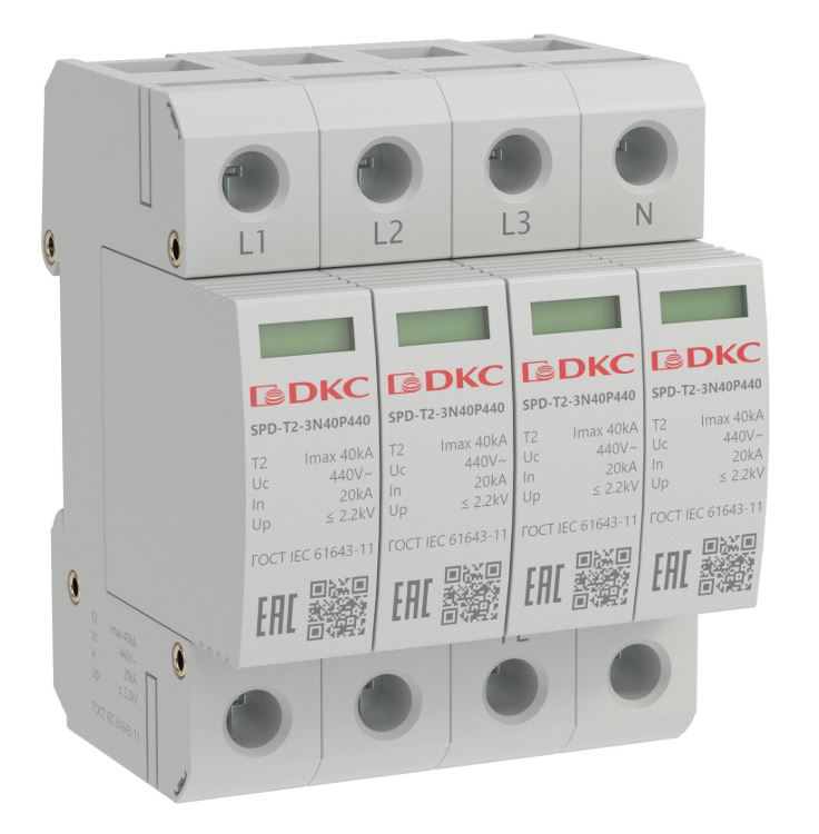 УЗИП, тип 2, 4P Imax 40kA Un 440V (SPD-T2-3N40P440)