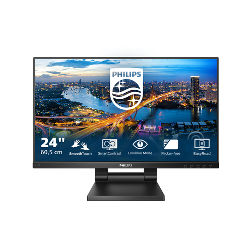 Монитор Philips - 242B1TC, 23.8", 16:9, IPS, 4 мс, 250cd/m², 1000:1, 1920x1080 (Full HD), 75 Гц, VGA, 1x HDMI, 1x DP, USB-hub, HAS, HAS, speakers, TouchScreen, цвет чёрный, 242B1TC (00/01)