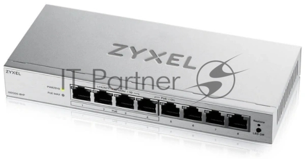 Коммутатор ZYXEL GS1200-8HPV3-EU0101F, 8×1 Гбит/с, 4×PoE+, 68 Вт, управляемый