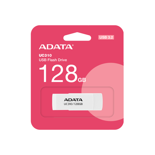 USB накопитель ADATA - UC310, USB Type A (USB 3.2 Gen 1), 128 ГБ, read speed-100MB/s, цвет белый, UC310-128G-RWH