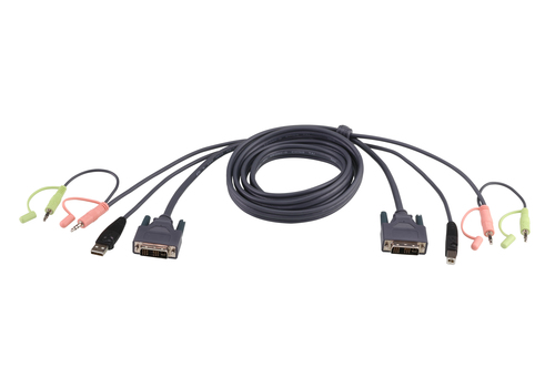 KVM-кабель ATEN - USB-DVI-D, DVI-D Dual (Male) + USB Type B (Male) + 2xMiniJack (Male) - DVI-D Dual (Male) + USB Type A (Male) + 2xMiniJack (Male), 3 м, 2L-7D03UD