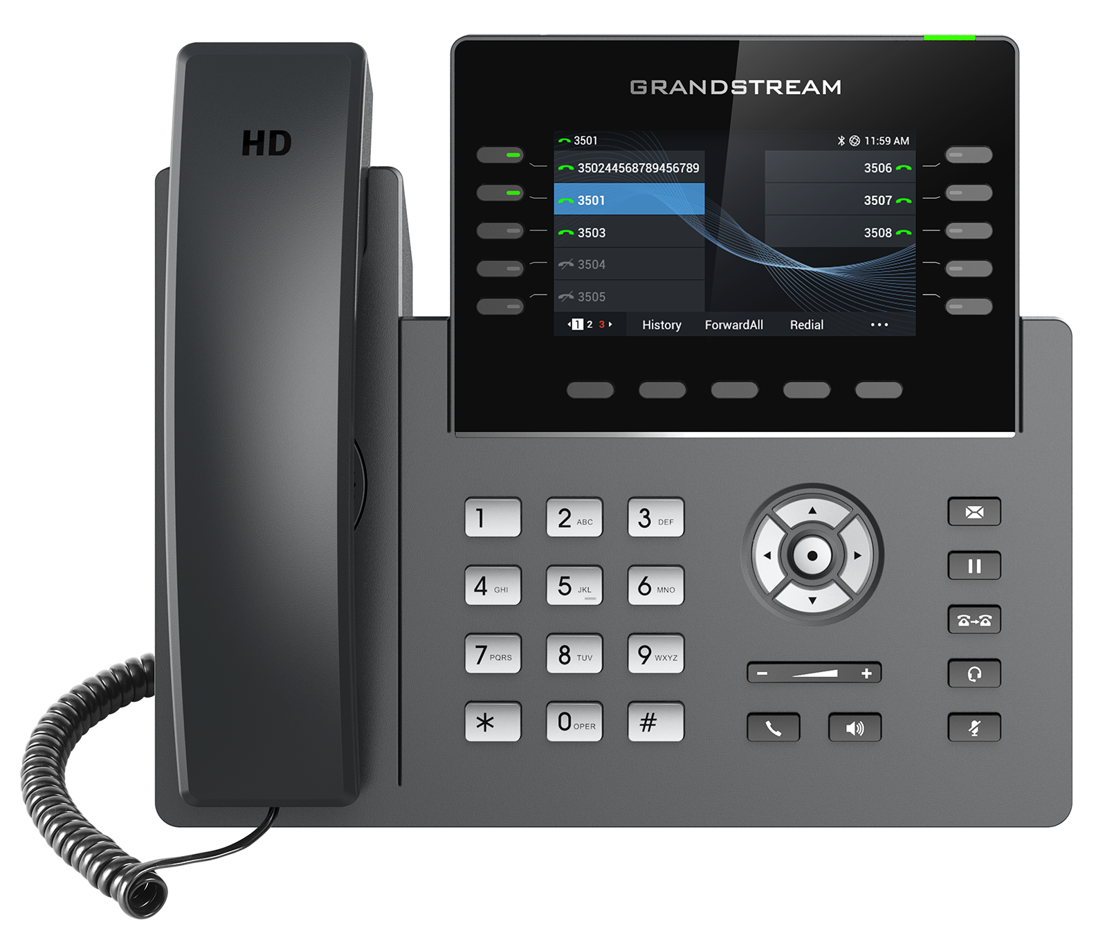 Grandstream GRP2615 - IP телефон. 16 SIP аккаунтов, 10 линий, цветной LCD (4.3" 480 x 272), PoE, (1GbE)Gigabit Ethernet, до 4-х GBX20, USB, Wi-Fi, Bluetooth