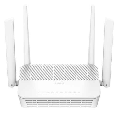 Маршрутизатор/ AX3000 Gigabit Dual Band Wi-Fi 6 Mesh Router, Chipset MT7981BA+MT7976CN+MT7531AE, 802.11ax/ac/a/b/g/n, 2402Mbps at 5GHz + 574Mbps at 2.4GHz, 5 x 10/100/1000Mbps Ports, 4 x 5dBi fixed antennas, WiFi router/AP/ Repeater/WISP Mode, PPTP/L2TP/OpenVPN/WireGuard, MU-MIMO, Guest network, WPS, DDNS,  IPv6, IPTV, WOL,WPA3, TR069/TR098/TR111/TR181,  Cudy Mesh, Cudy APP