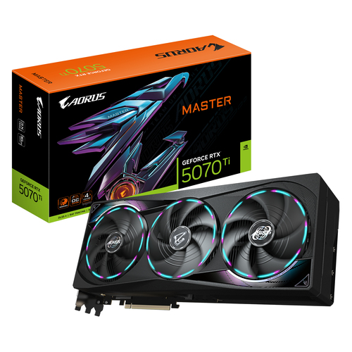 Видеокарта Gigabyte NVIDIA - GeForce RTX 5070 Ti Aorus Master, PCI-E 5.0, GDDR7 16GB 256bit, 1x HDMI, 3x DP, max 7680 x 4320 (8K), 360мм, Full Height, GV-N507TAORUS M-16GD