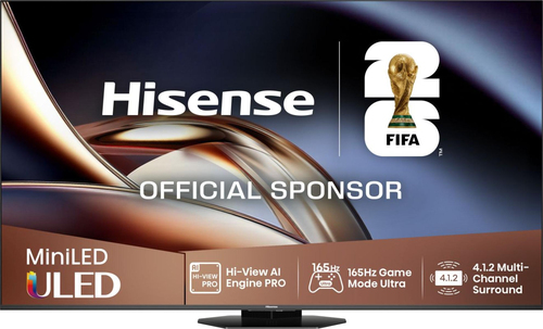 Телевизор RGB Mini-LED 55'' Hisense/ 55", Ultra HD, VA, Local Dimming Zones 704, 4K 48-180Hz, 2K 48-330Hz, Smart TV (HomeOS U9.5), Wi-Fi, DVB-T2/T/C/S2/S, HDR 10+, Dolby Vision, Dolby Atmos, Bluetooth, 2.1.2 CH, 2*10W(Main)+20W(Subwoofer)+2*5W(Side), 500 nits, 8000:1, CI+(1.4), 4хHDMI, 2хUSB, FreeSync Premium PRO, 180Hz Game Mode Pro, Charcoal grey, 2026