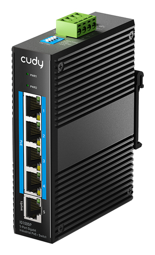 Коммутатор 5-портовый Cudy IG1005P, 5-Port Gigabit Industrial PoE Switch, 5-Port Aluminum Industrial, 1000Mbps 5-Port RJ45, 802.3at/af, Din-rail design, Power supply: DC12~52V work temperature:-40 °C-80°C, Power Adapter Not Included, PoE