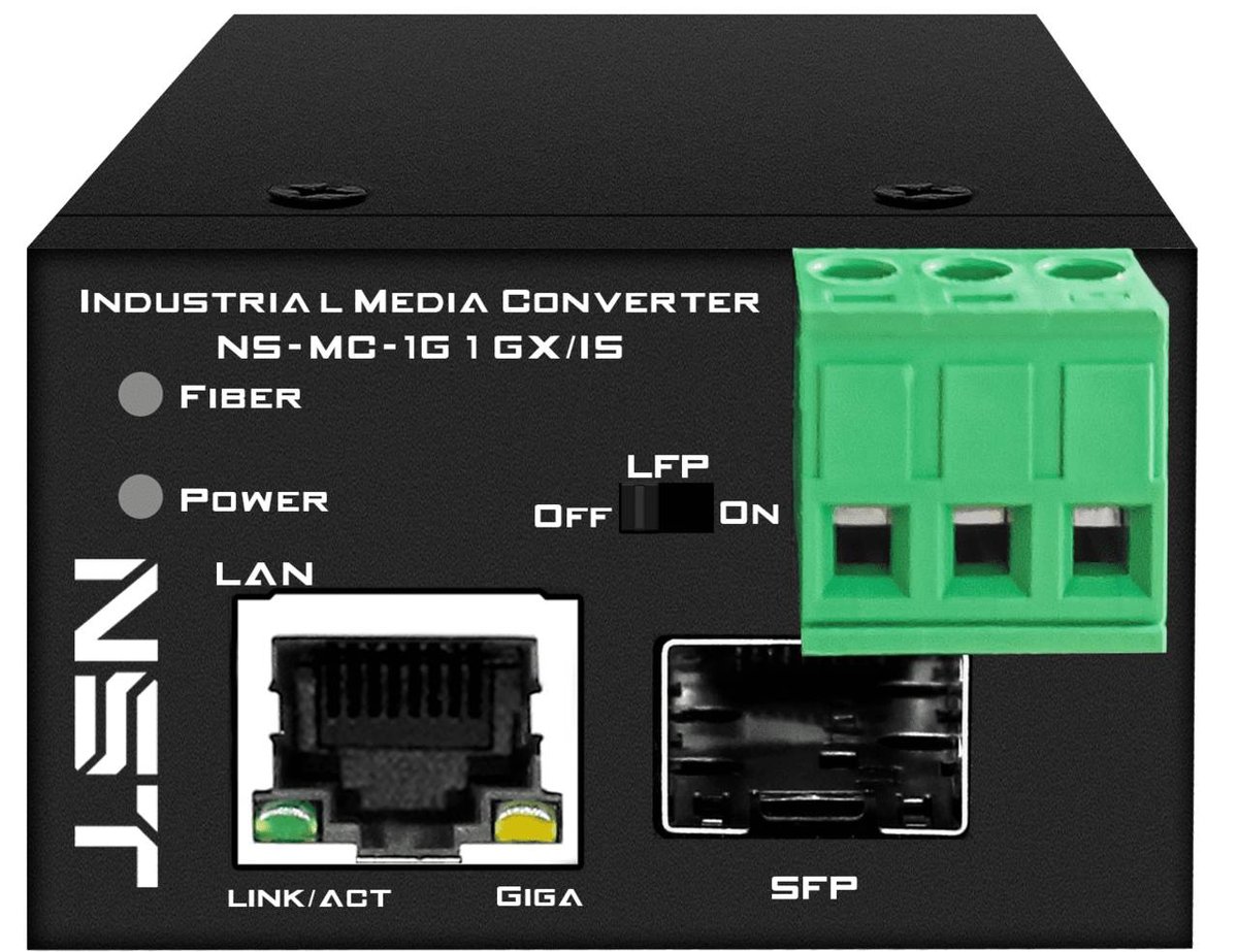 Медиаконвертер NST NS-MC-1G1GX/IS, Gigabit Ethernet, SFP, DIN-рейка