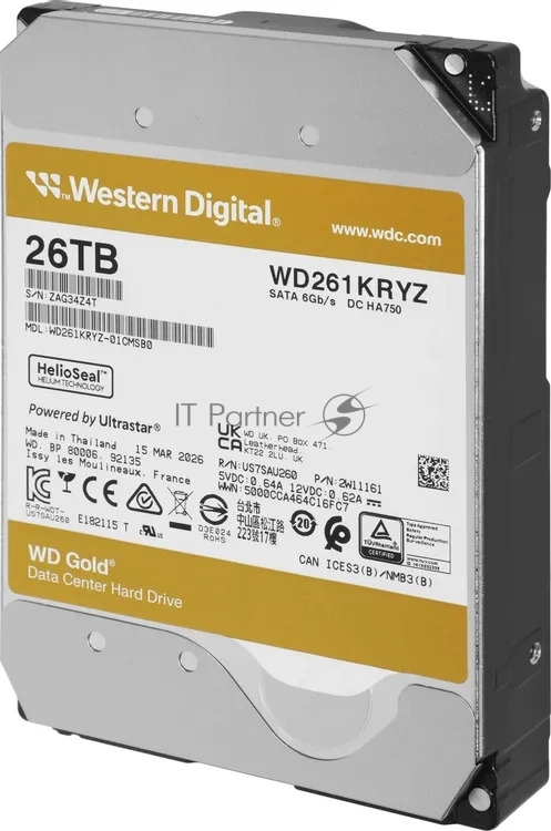 Жесткий диск HDD WD Gold 26Tb 7200rpm SATA 512Mb 3.5"