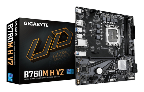 Материнская плата Gigabyte B760M H V2, LGA1700, Intel®B760, 2xDDR5-4800, HDMI+DP, 1xPCI-Ex16, 1xPCI-Ex1, 4xSATA3(RAID 0/1/5/10), 1xM.2, 8Ch Audio, GLan, (4+2)xUSB2.0, (3+2)xUSB3.2, (0+1)xUSB3.2 Type-C™, mATX, RTL bp (B760M H V2 плохая упаковка)